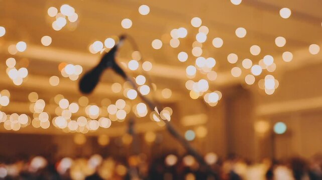 Business office Blurred background meeting room light bokeh education event in company. Blurry abstract background of conference room. Blur background office modern lobby urban decor empty room