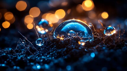 water drops on blue background