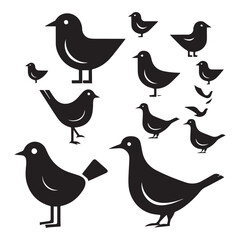 Set of black bird vector icon silhouettes colection