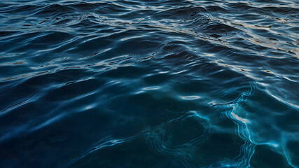 Obraz premium Dark blue calming water with gentle ripples reflecting light; suitable for backgrounds, nature-themed designs, relaxation concepts, and aquatic themes