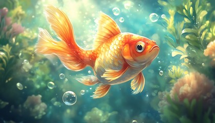 Golden Fish in Underwater Paradise