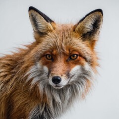 Fototapeta premium A sad fox with drooping ears on a white background.