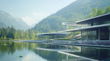 Obraz premium Midday Sun Glistening Solar Panel Array, Symbol of Sustainable Energy and Tranquil Green Landscape
