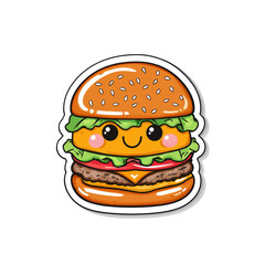Cute Cartoon Burger with Blushing Cheeks and Eyes