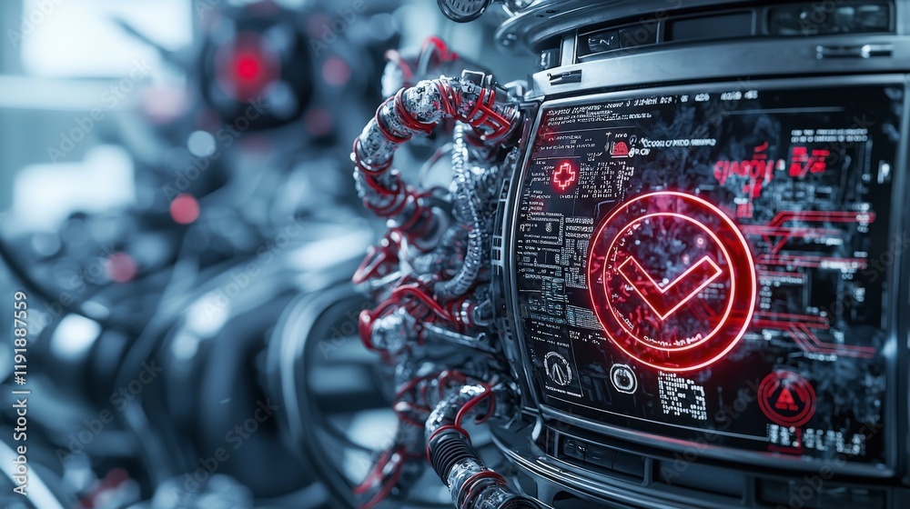 Poster Digital health alerts advanced technology and risk indicators in a futuristic lab environment
