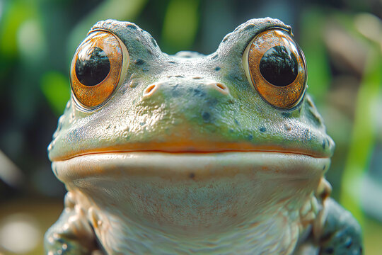 Close up frog with big eyes in his natural environment