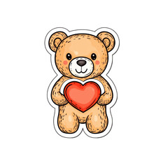 Obraz premium Cute Kawaii Bear with Heart Sticker for Digital Planner