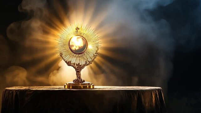 Blessed Sacrament on Golden Monstrance in Adoration