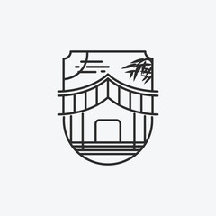 resort logo icon with line art illustration design