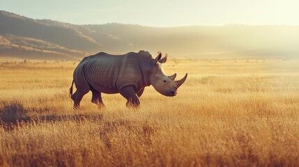Obraz premium Sunrise Rhino Savannah Africa Wildlife Conservation