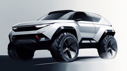 Obraz premium A modern hydrogen family SUV with ample storage space and built-in smart features, displayed in a futuristic showroom