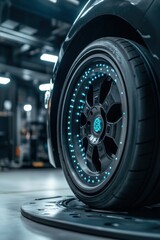 Futuristic Car Wheel on a Dynamic Testing Platform