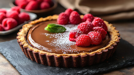 A mocha mousse tart with a crisp chocolate crust