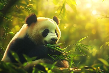 Obraz premium Majestic Panda in Golden Bamboo Forest