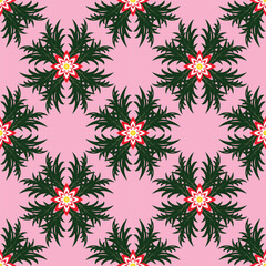 Seamless pattern of leaves and flowers vector illustration.