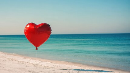 Fototapeta premium Romantic Heart Balloon at Serene Beach