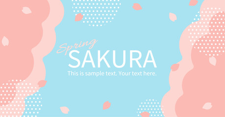 桜散る、メンフィスデザインの春色背景フレームイラスト