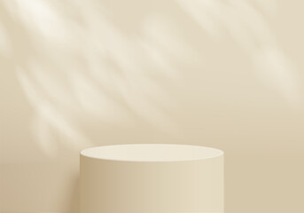 3d background products display podium scene with geometric platform. background vector 3d rendering with podium. stand to show cosmetic products. Stage showcase on pedestal display beige studio