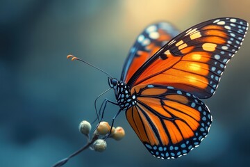Orange butterfly on a plant, detailed wings.