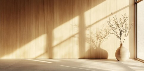 Cozy Minimalist Room with Vase and Wooden Paneling