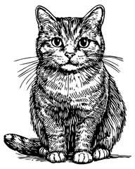 Vector file of a hand-drawn cat in an elegant sketch and line art style, featuring a transparent background for seamless integration into designs