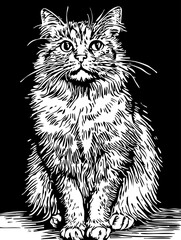 Detailed hand-drawn cat illustration in vector format, designed in line art and sketch style with no background