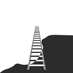 Ladder on Hill Silhouette Representing Climbing Towards Success