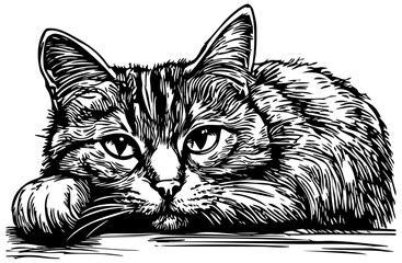 sketch of a cat, black cat, Vector illustration of a hand-drawn, cat in detailed line art style, with no background