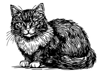 sketch of a cat, black cat, Vector illustration of a hand-drawn, cat in detailed line art style, with no background
