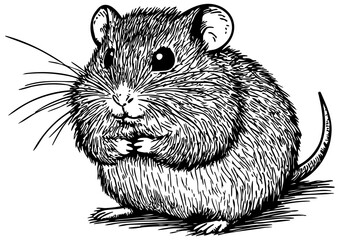 Line art vector file of a hand-drawn hamster, created with a sketch style and no background,