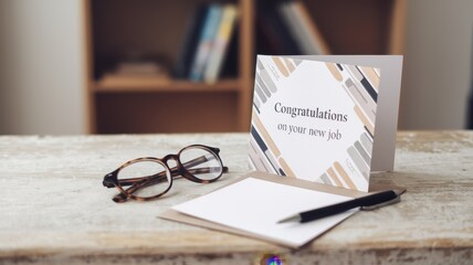 New Job Congratulations Card With Glasses And Pen