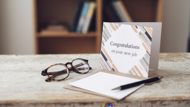 New Job Congratulations Card With Glasses And Pen - Powered by Adobe