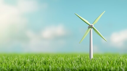 Fototapeta premium Renewable Energy Wind Turbine on Green Grass Under Blue Sky
