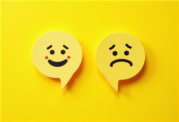 Emotional Contrast in Communication: A Minimalistic Design with Happy and Sad Speech Bubbles on Vibrant Yellow Background
