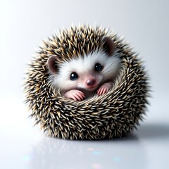 Obraz premium Cute hedgehog curled, studio shot, white background, pet animal
