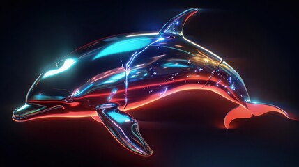 A futuristic, glossy dolphin design with vibrant colors and glowing effects.