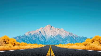Scenic Mountain View with Open Highway Under Clear Blue Sky