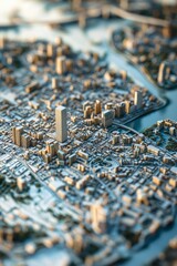 Obraz premium A close-up of the city map, showcasing its intricate details and modern architecture. The focus is on the face, with a shallow depth of field.