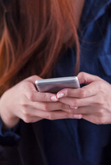 Vertical Horizon Business women using smartphone shopping online call text message internet technology lifestyle. Vertical Close up woman use cellphone hand holding Smart phone walking city street