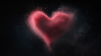 A vibrant red heart-shaped explosion of colored powder against a dark background.