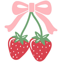 Cute illustration of two strawberries with pink bow. Perfect for designs!