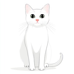 Obraz premium White cat sitting, studio shot, pure white background, pet portrait