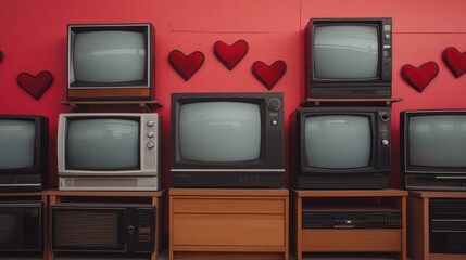 Valentines day decor 90s tvs with heart shapes indoor setting