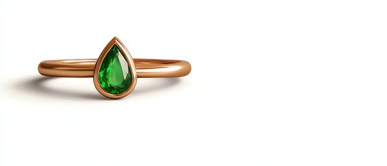 Fototapeta premium A delicate rose gold ring featuring a stunning pear-shaped green gemstone, perfect for elegant jewelry lovers.