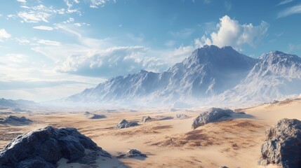 Fototapeta premium Breathtaking desert landscape with majestic mountains and a clear blue sky.