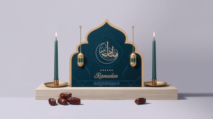 Obraz premium Ramadan Decor with Candles Dates and Lanterns