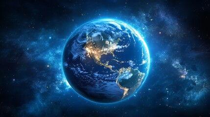 Obraz premium A stunning view of Earth illuminated by city lights at night.