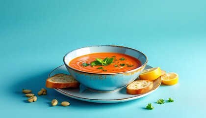 Delicious Red Pepper Soup Recipe with Bread and Lemon
