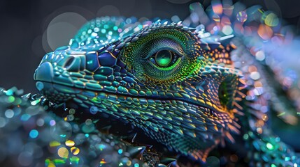 A vibrant close-up of a lizard showcasing colorful scales and intricate textures.