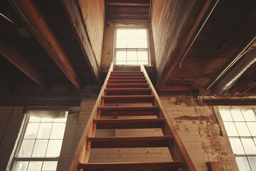 Urban Climb: Loft Apartment's Ladder Enhanced with Cable Railings